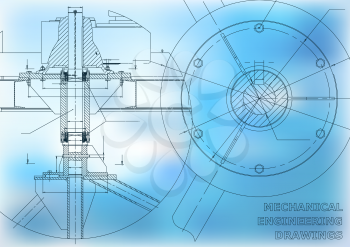 Mechanical engineering drawings. Vector blue background