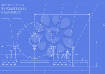 Mechanical engineering drawings. Vector. Drawing on a blue background