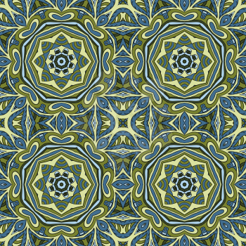 Seamless doodle pattern. Colorful background. Ethnic motives. Zentagl. Green and blue