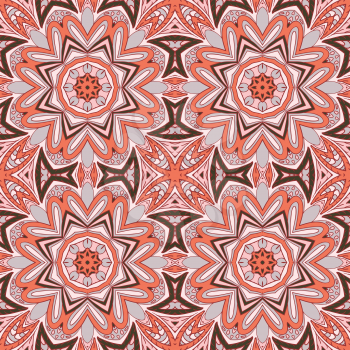 Seamless doodle pattern. Ethnic motives. Grey and pink tones