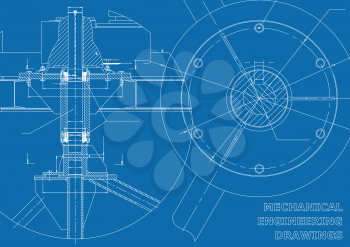 Vector Mechanical engineering drawings. Vector blue and white background