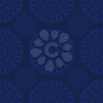 Blue seamless doodle pattern, ethnic ornament. Hand drawn abstract background. Mandala motives