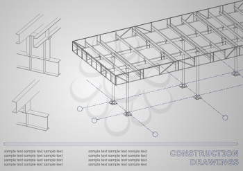 Construction drawings. Cover, background for inscriptions. 3D metal construction. Corporate Identity. Gray