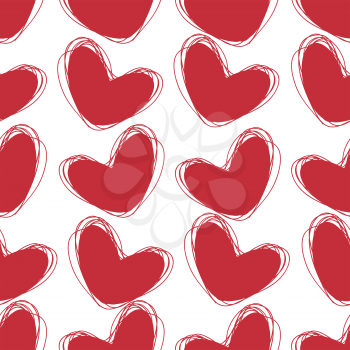 Cute doodle seamless pattern. Heart hand drawings. Background for creativity. Red white