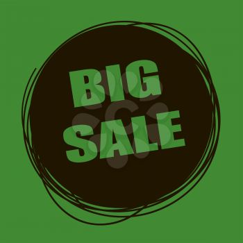 Doodle sale tag. Big Sale banner. Black and green