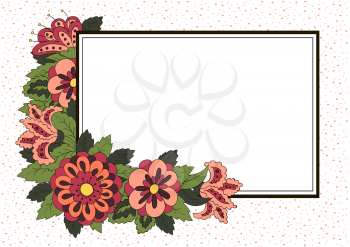 Horizontal card. Cover for the book album. Background for inscriptions. Doodle flowers