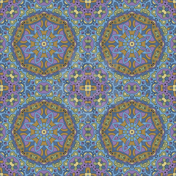 Mandala. Zentangl seamless ornament. Relax, meditation. blue and purple tones