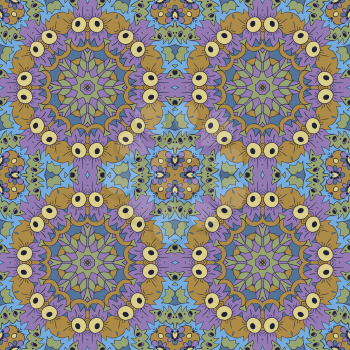 Mandala. Zentangl seamless ornament. Relax. Meditation. Blue, green and purple