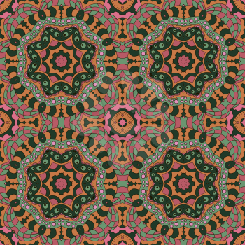 Mandala. Zentangl seamless ornament. Relax, meditation. Oriental pattern. Pink, green tone