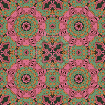 Mandala. Zentangl seamless ornament. Relax. Meditation. Pink, green color