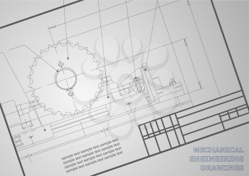 Mechanical drawings on a gray background. Engineering illustration. Vector. Frame. Corporate Identity