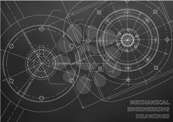 Mechanical engineering drawings. Background for inscription. Vector. Black and white. Points