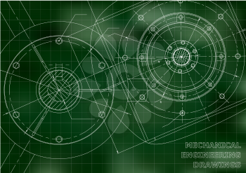 Mechanical engineering drawings. Background for inscription. Vector. Green and white