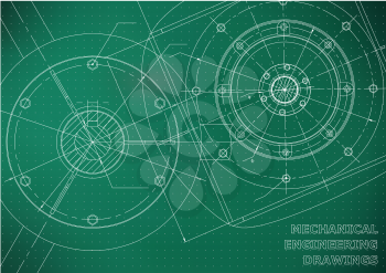 Mechanical engineering drawings. Background for inscription. Vector. White and green. Points