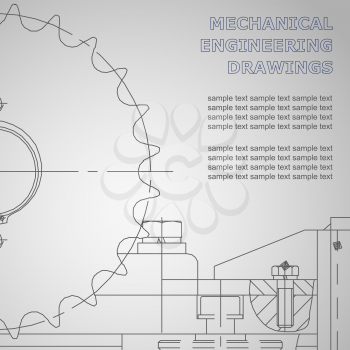 Mechanical engineering drawings on a gray background. Vector. For inscriptions. Corporate Identity