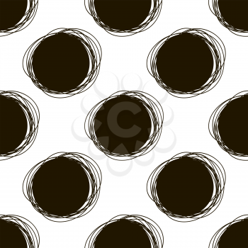 Seamless doodle pattern. Round hand drawings. Background for creativity. Black and white
