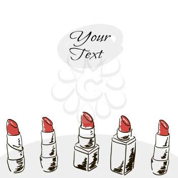 Banner, cover. Doodle image. Hand drawing. Different lipstick. Place for your text
