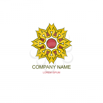 Business logo, emblem. Floral, Oriental logo. Sunny logo. Eco, natural motive. Flower, sunflower