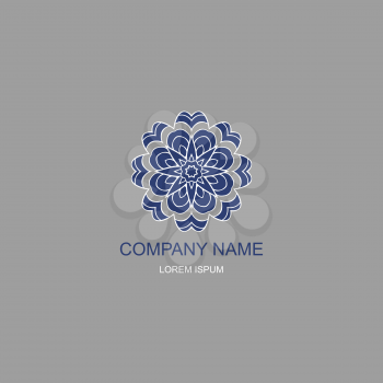 Business logo. Floral, Oriental logo. The logo of the company in an Oriental-style, henna style. Blue and white