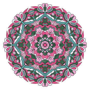 Mandala. Oriental ornament relaxing. Doodle Round figure. Pink and blue colors
