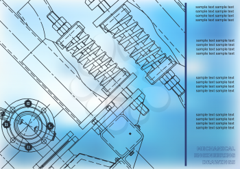 Mechanical engineering drawings. Cover, Label, Blue Background for inscription. Corporate Identity
