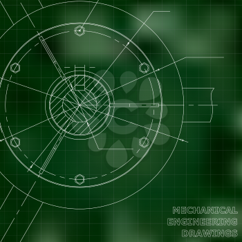 Mechanical engineering drawings. Engineering illustration. Green. Grid