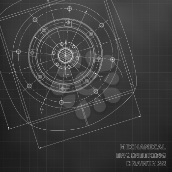 Mechanical engineering drawings. Engineering illustration. Vector background. Black. Grid