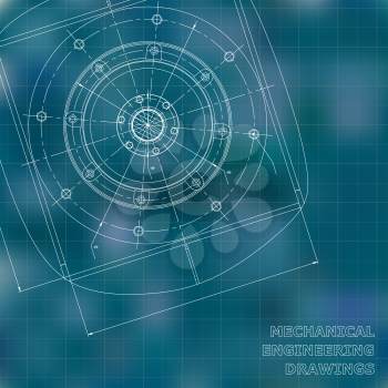 Mechanical engineering drawings. Engineering illustration. Vector background. Blue. Grid