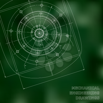 Mechanical engineering drawings. Engineering illustration. Vector background. Green