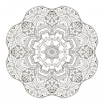 Oriental beautiful ornament. Mandala. Round. Hand drawing. Relax. Coloring