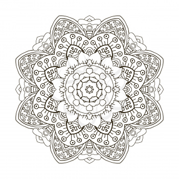 Oriental beautiful ornament. Mandala. Round pattern. Hand drawing. Coloring