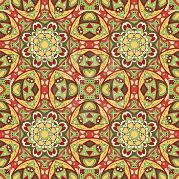 Seamless Mandala. Seamless oriental pattern. Doodle drawing. Hand drawing. Yoga, floral motifs. Yellow and red colors
