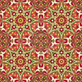 Seamless Mandala. Zentangl. Seamless ornament for creativity. Oriental motifs. Relax, meditation. Flower. Red and green tone