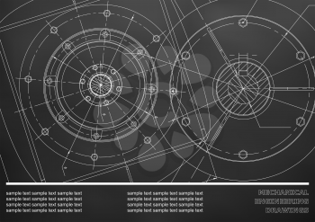 Vector Mechanical engineering drawings on a black background. Cover, Background for inscription labels. Corporate Identity