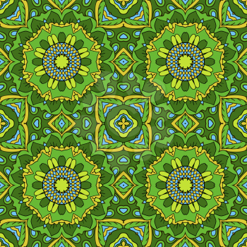 Mandala. Oriental ornament relaxing. Doodle Seamless pattern. Green colors