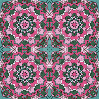 Mandala. Oriental ornament relaxing. Doodle Seamless pattern. Pink and blue colors