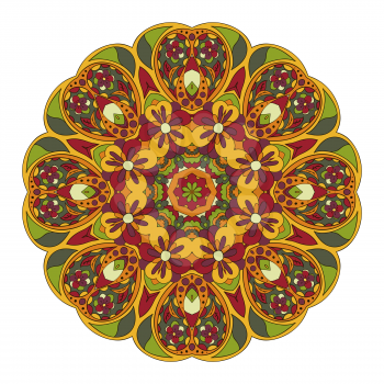 Mandala. Oriental pattern. Traditional round ornament. Turkey, Egypt, Islam. Doodle drawing. Relaxing picture. Red and orange