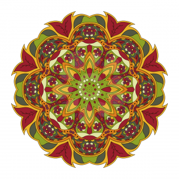 Mandala. Oriental pattern. Traditional round ornament. Turkey, Egypt, Islam. Doodle drawing. Relaxing picture. Red and orange colors