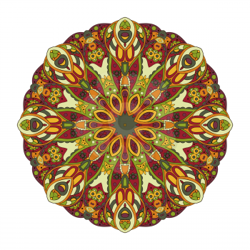 Mandala. Oriental pattern. Turkey, Egypt, Islam. Traditional round ornament. Doodle drawing. Relaxing picture. Red and orange colors