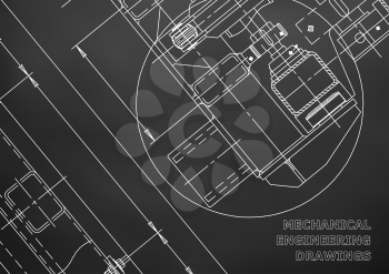 Mechanical Engineering drawing. Blueprints. Mechanics. Black
