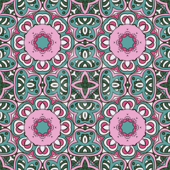 Oriental ornament relaxing. Doodle Seamless pattern. Mandala. Pink and blue tones