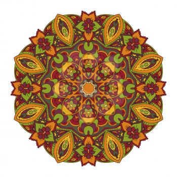 Oriental pattern. Traditional round ornament. Mandala. Snowflake. Doodle drawing. Red and orange tone