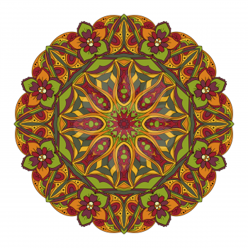 Oriental pattern. Traditional round ornament. Mandala. Turkey, Egypt, Islam. Doodle drawing. Red and orange