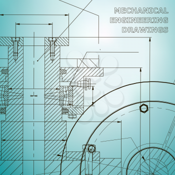 Backgrounds of engineering subjects. Technical illustration. Mechanical engineering. Technical design. Instrument making. Cover, banner, flyer, background. Light blue