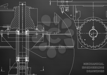 Blueprints. Mechanical engineering drawings. Cover. Banner. Technical Design. Black