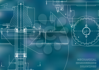 Blueprints. Mechanical engineering drawings. Cover. Banner. Technical Design. Blue