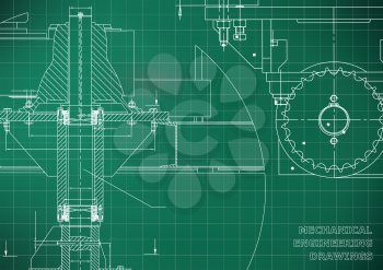 Blueprints. Mechanical engineering drawings. Cover. Banner. Technical Design. Light green. Grid