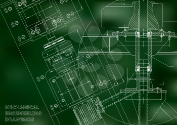Blueprints. Mechanical engineering drawings. Technical Design. Cover. Banner. Green