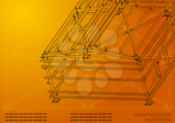 Building. Metal constructions. Volumetric constructions. 3D design. Abstract backgrounds. Cover, banner. Orange