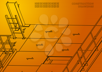 Building. Metal constructions. Volumetric constructions. 3D design. Orange